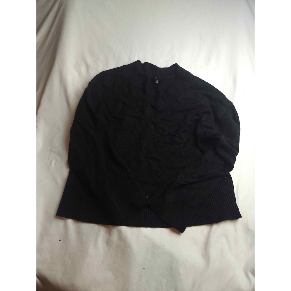 Cyrus Women Black V-Neck Ribbed Hem Long Sleeve Sweater Size Medium